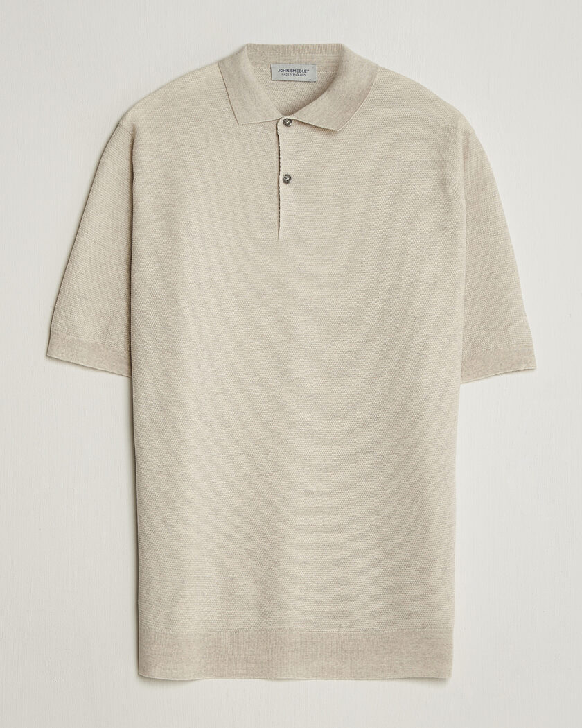 John Smedley 14 Singular Knitted Textured Polo Grey Fleece – Beige