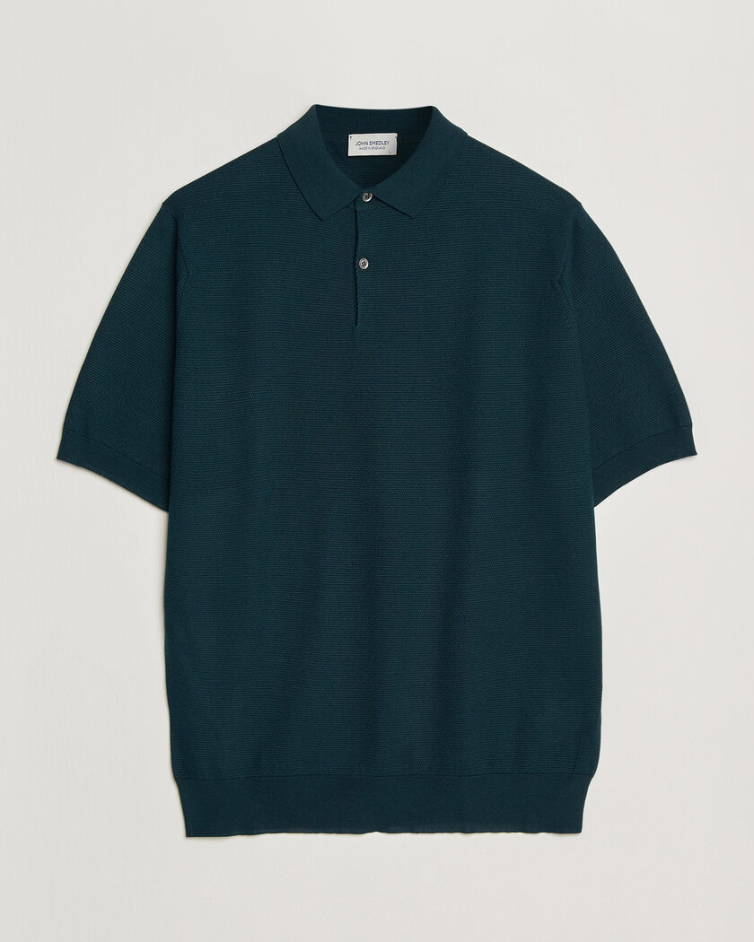 John Smedley 14 Singular Knitted Textured Polo Richardson Green – Vihreä