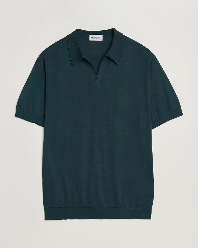 John Smedley Noah Open Collar Sea Island Polo Rainforest – Vihreä