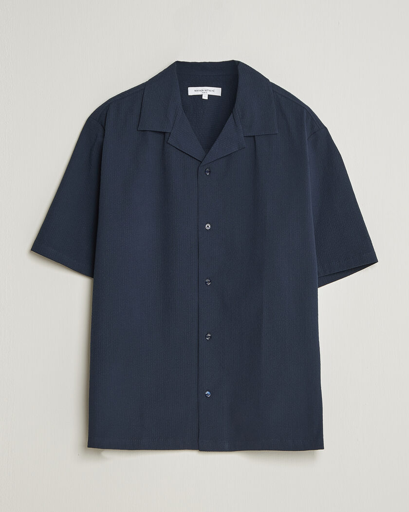 Maison Kitsuné Seersucker Resort Shirt Navy – Sininen