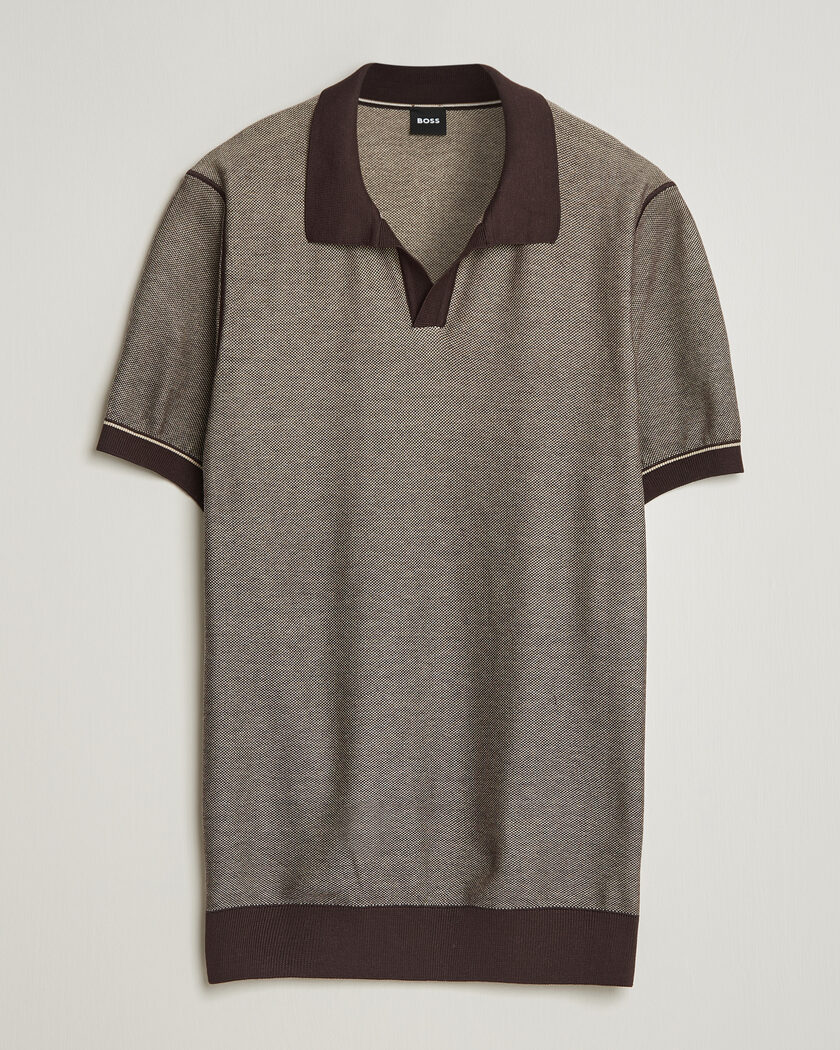 BOSS BLACK Narciso Knitted Polo Dark Brown – Ruskea