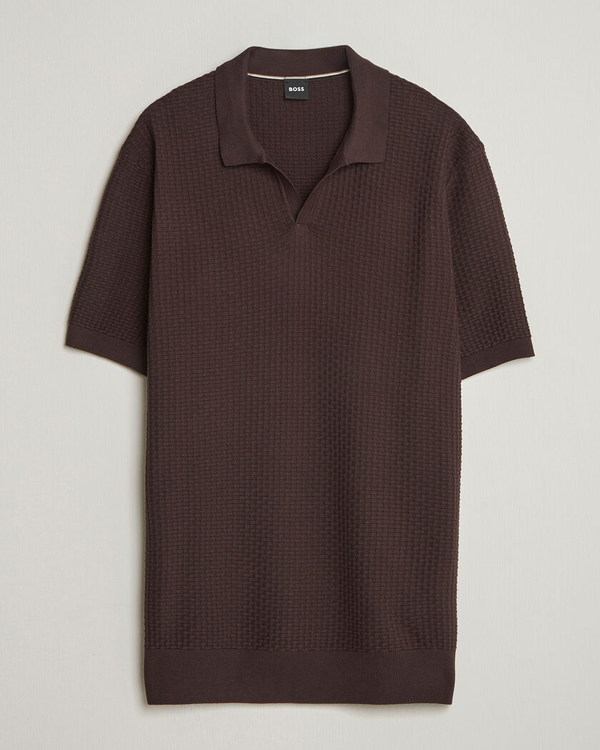 BOSS BLACK Natalo Structured Knitted Polo Dark Brown – Ruskea
