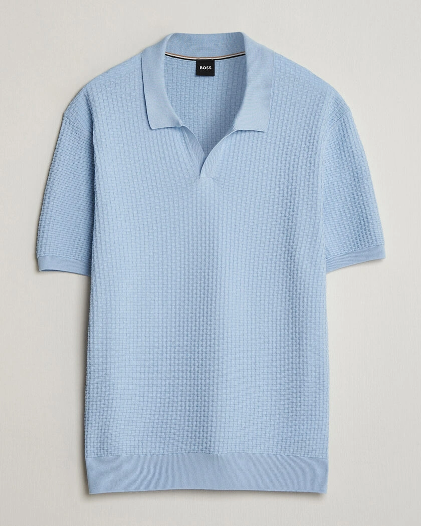 BOSS BLACK Natalo Structured Knitted Polo Light Blue – Sininen