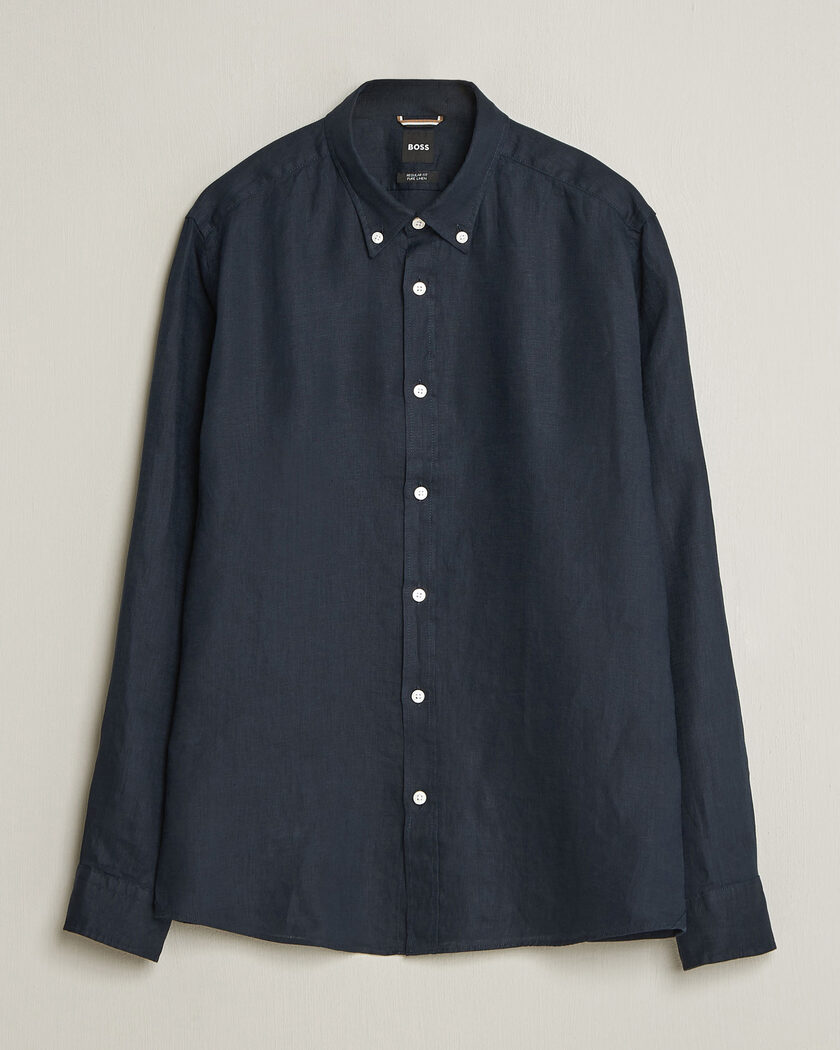 BOSS BLACK Liam Linen Shirt Dark Blue – Sininen