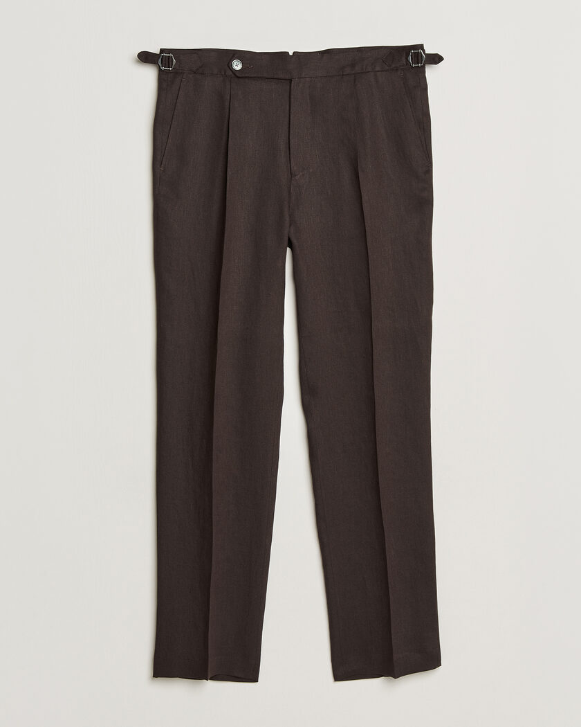BOSS BLACK Perino Linen Suit Trousers Dark Brown – Ruskea