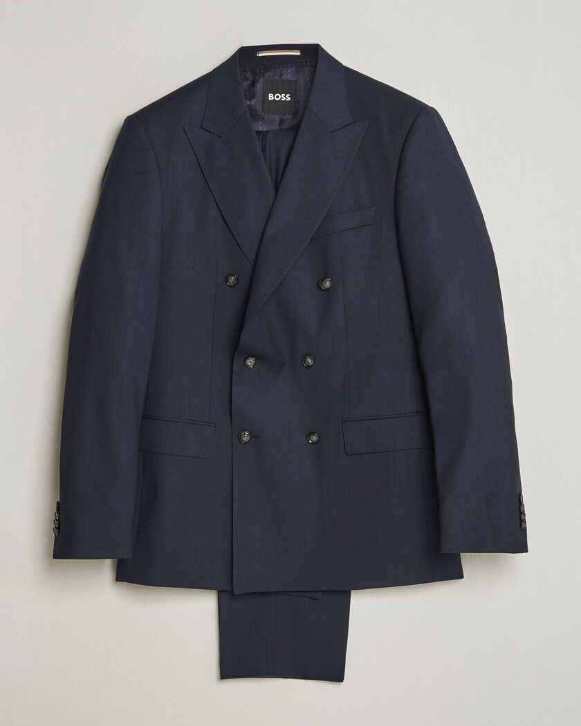 BOSS BLACK Huge Wool Double Breasted Suit Dark Blue – Sininen