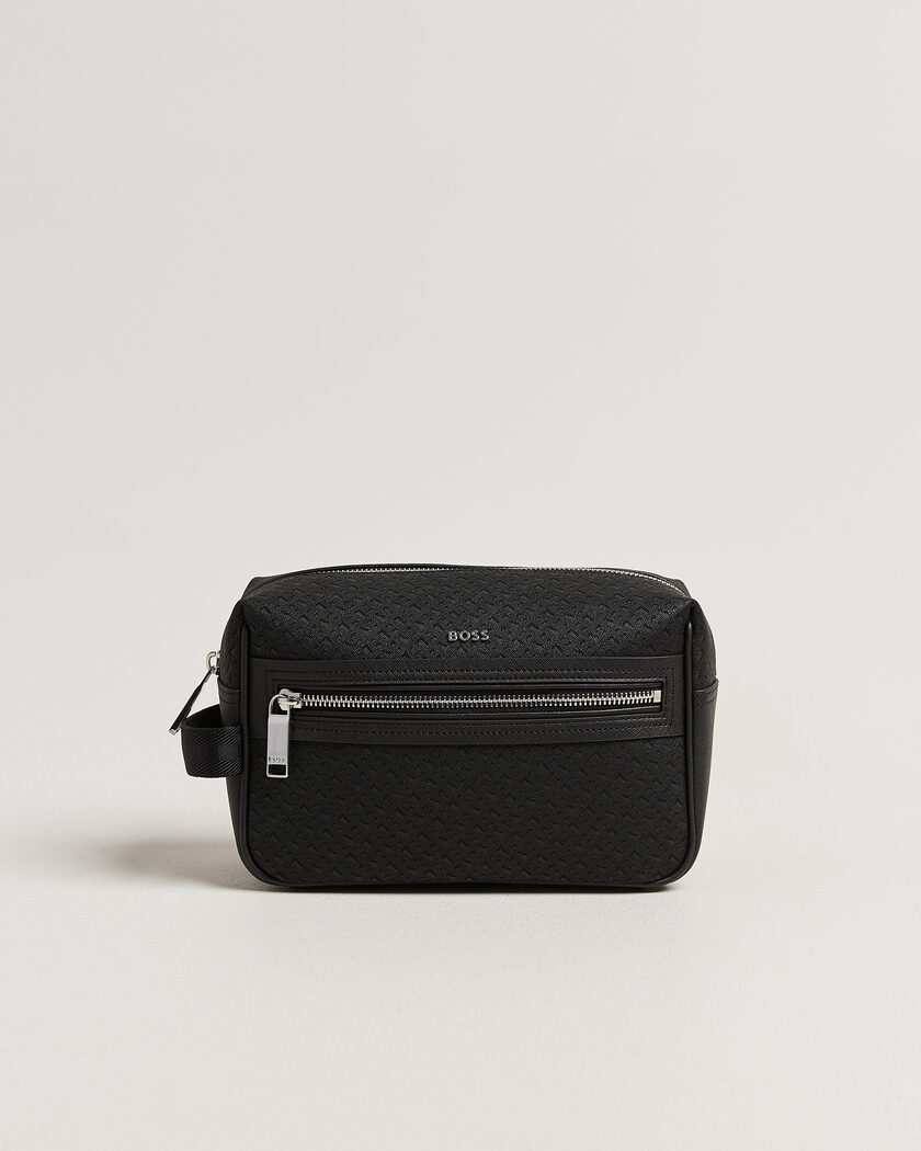 BOSS BLACK Daxter Monogram Leather Washbag Black – Musta