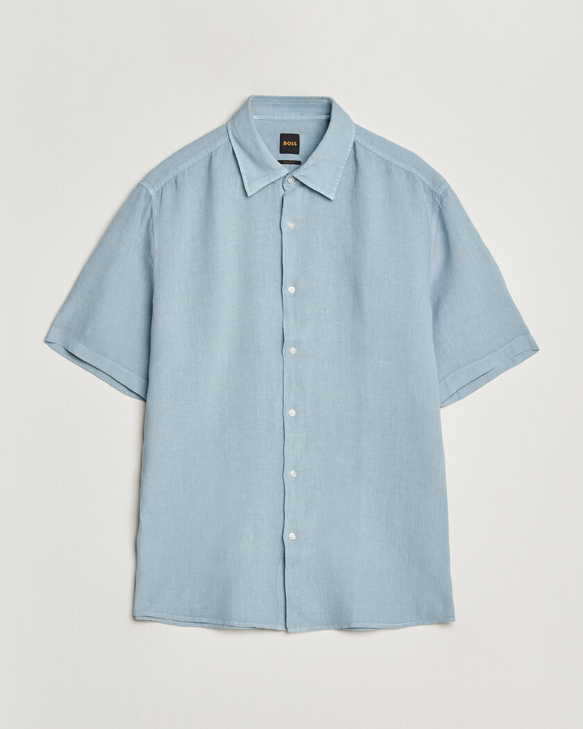 BOSS ORANGE Rash Linen Short Sleeve Shirt Light Blue – Sininen