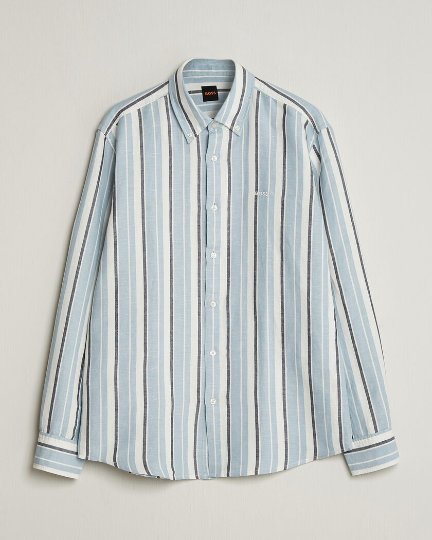  BOSS ORANGE Ricoplus Linen/Cotton Striped Shirt Light Blue – Sininen