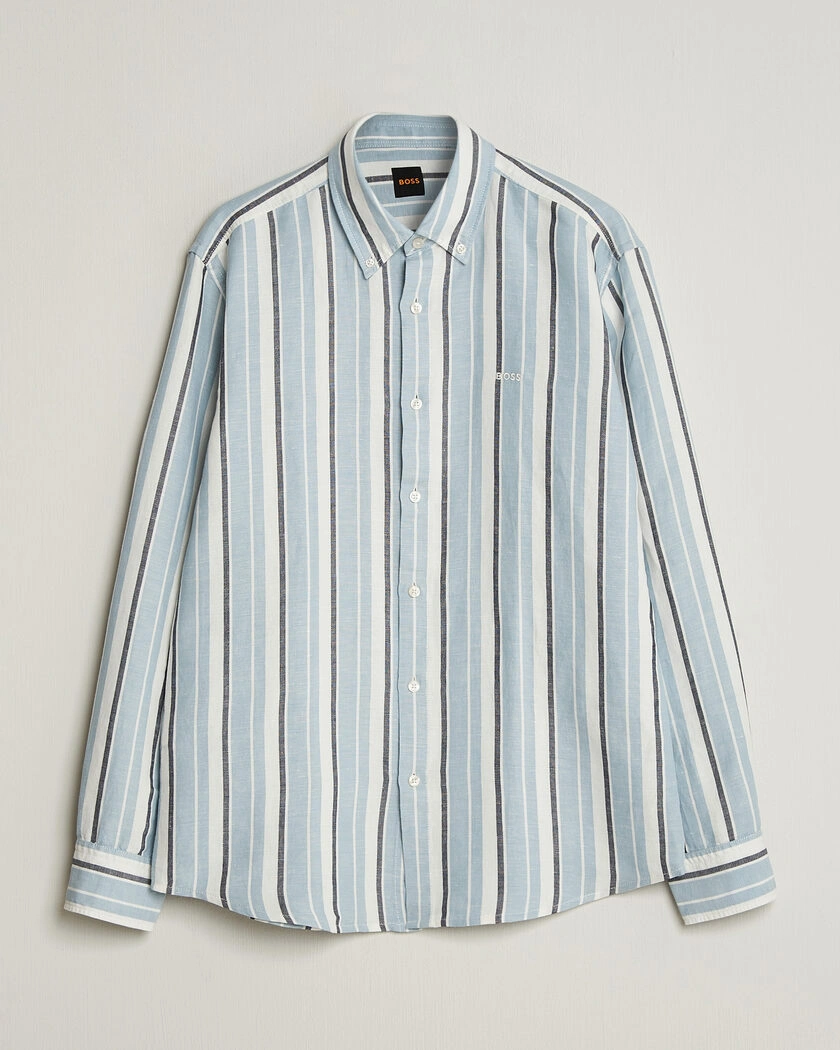 BOSS ORANGE Ricoplus Linen/Cotton Striped Shirt Light Blue – Sininen