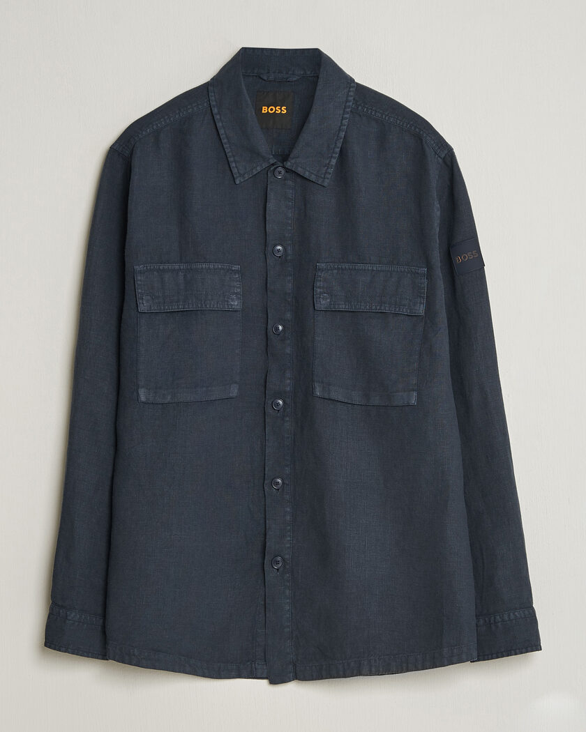 BOSS ORANGE Locky Linen Overshirt Dark Blue – Sininen