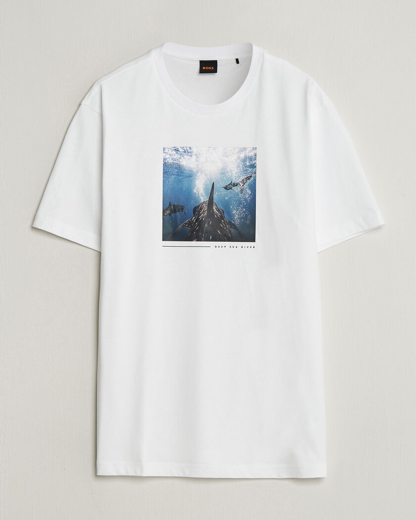 BOSS ORANGE Creature Printed Crew Neck T-Shirt Natural – Valkoinen