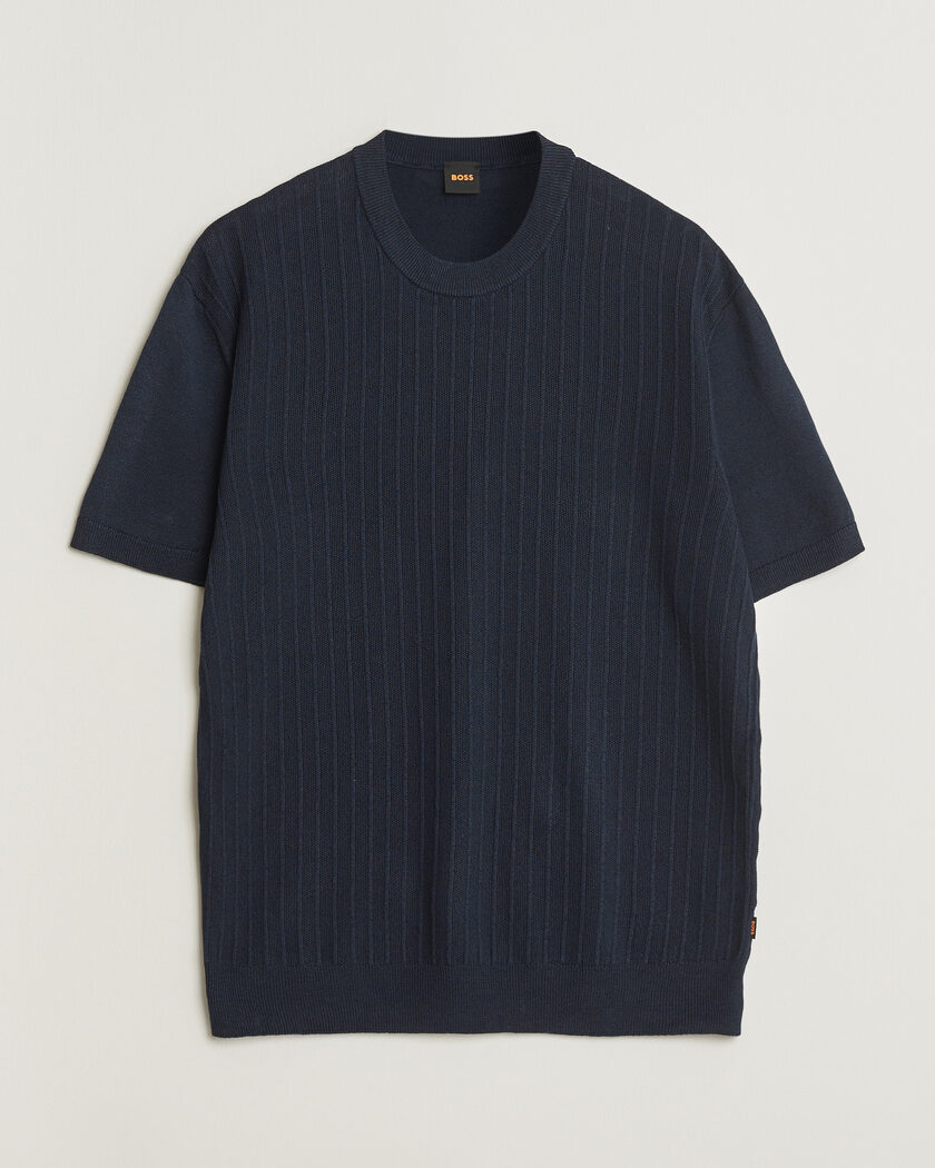 BOSS ORANGE Kajordino Linen/Cotton Knitted T-Shirt Dark Blue – Sininen
