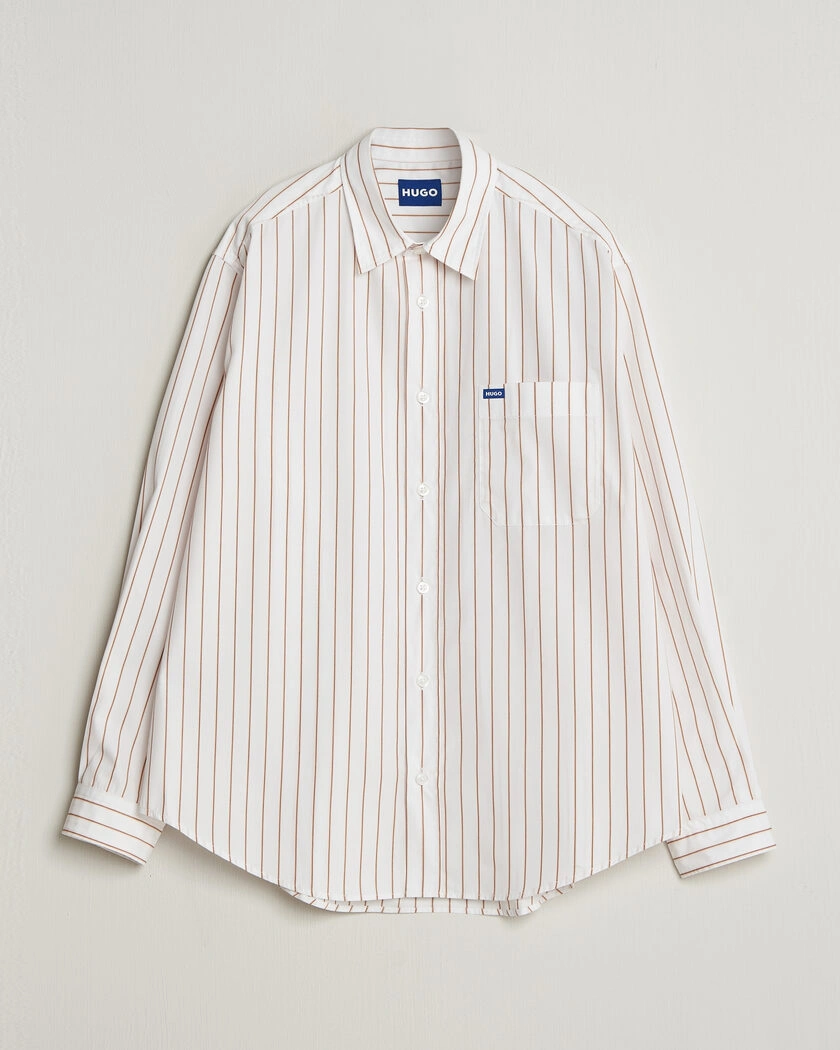 HUGO Ebalto Striped Cotton Shirt Light Orange – Monivärinen