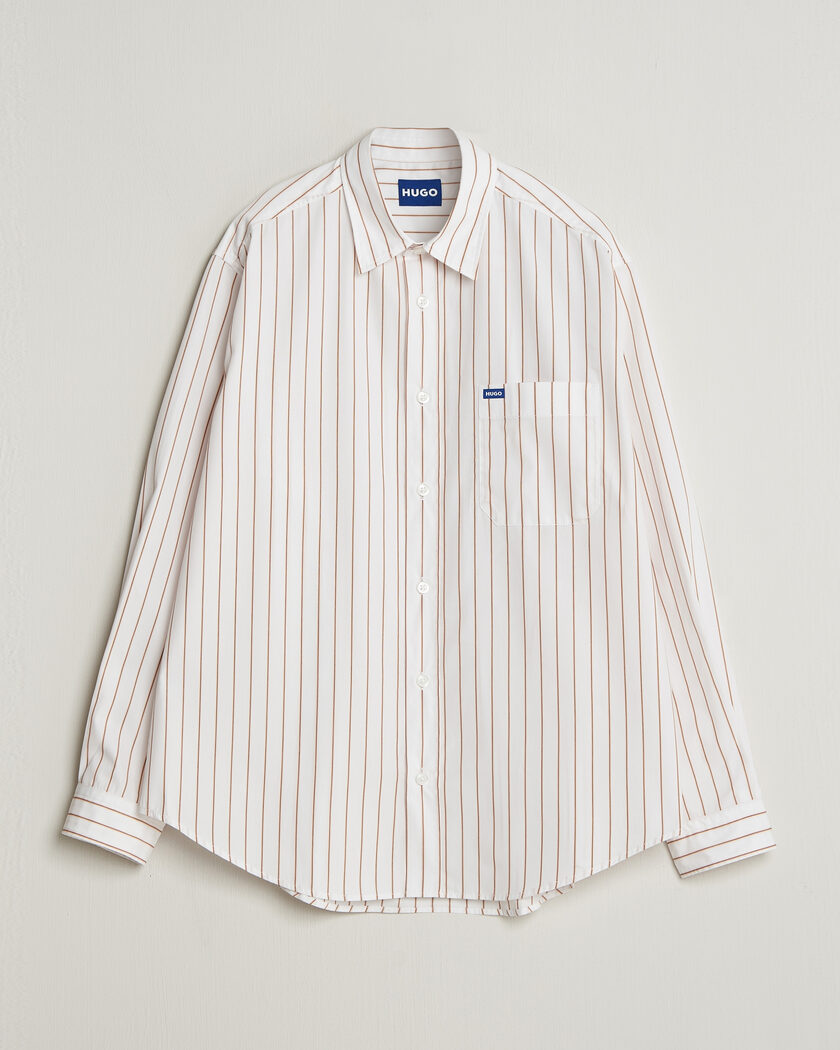 HUGO Ebalto Striped Cotton Shirt Light Orange – Monivärinen