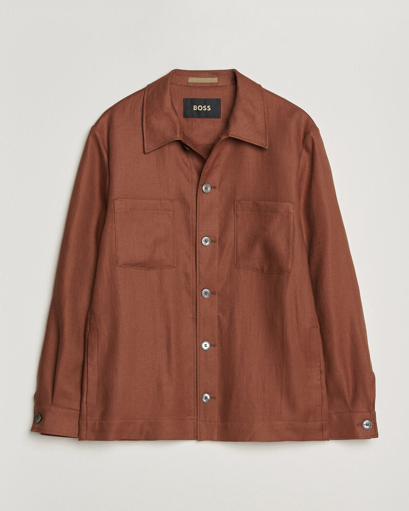 BOSS CAMEL Corvin Linen Overshirt Medium Brown – Punainen