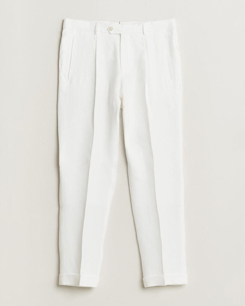 BOSS CAMEL Peet Linen Pleated Trousers White – Valkoinen
