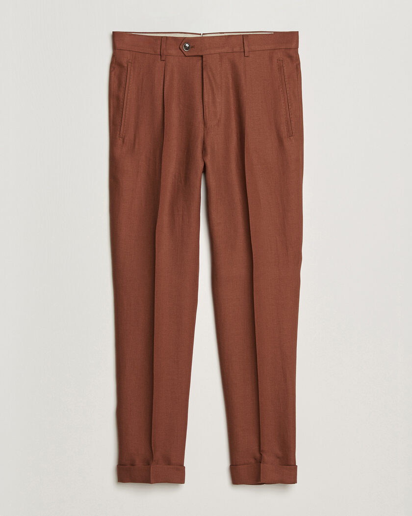 BOSS CAMEL Peet Linen Pleated Trousers Rust – Punainen