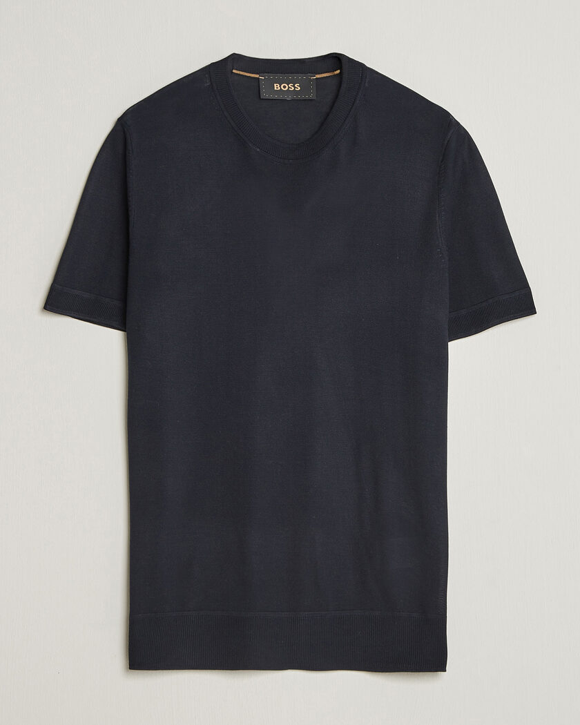 BOSS CAMEL Nottano Silk Knitted T-Shirt Dark Blue – Sininen