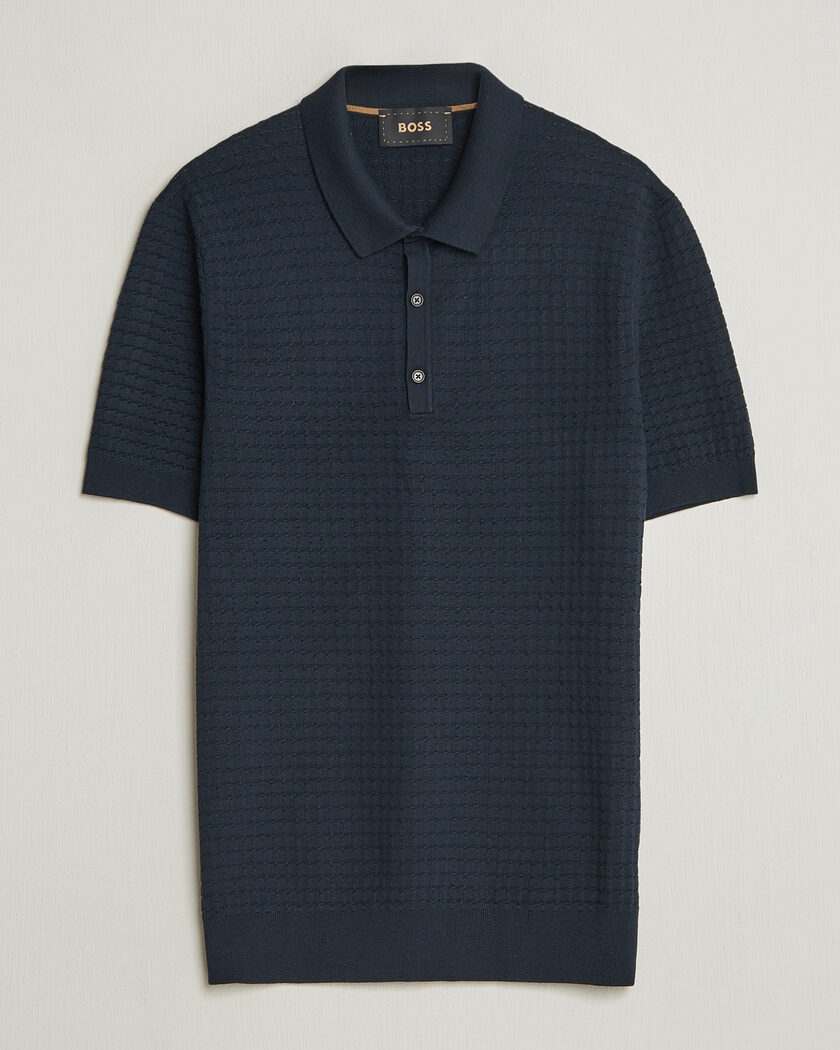 BOSS CAMEL Nadalione Silk/Cotton Knitted Polo Dark Blue – Sininen