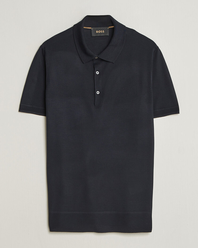 BOSS CAMEL Novo Silk Knitted Polo Dark Blue – Sininen