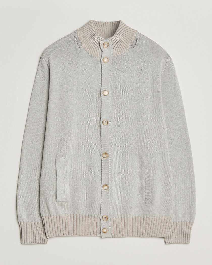 Morgano Cotton/Cashmere Knitted Cardigan Light Grey – Harmaa