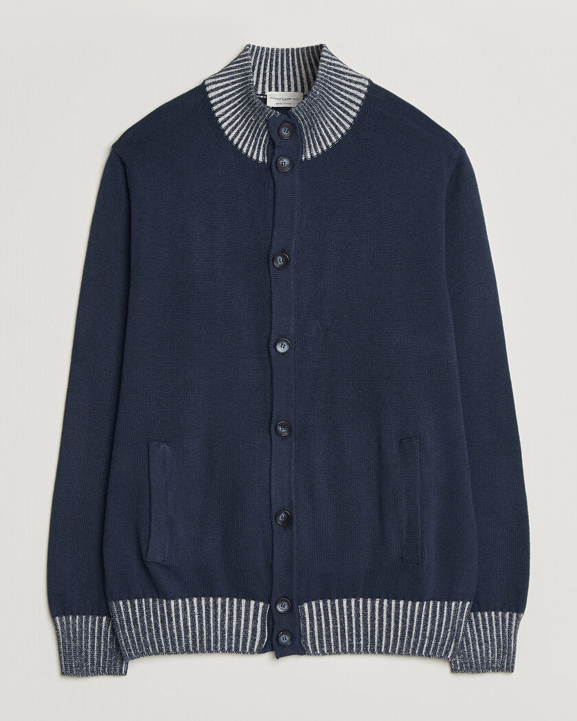Morgano Cotton/Cashmere Knitted Cardigan Navy – Sininen