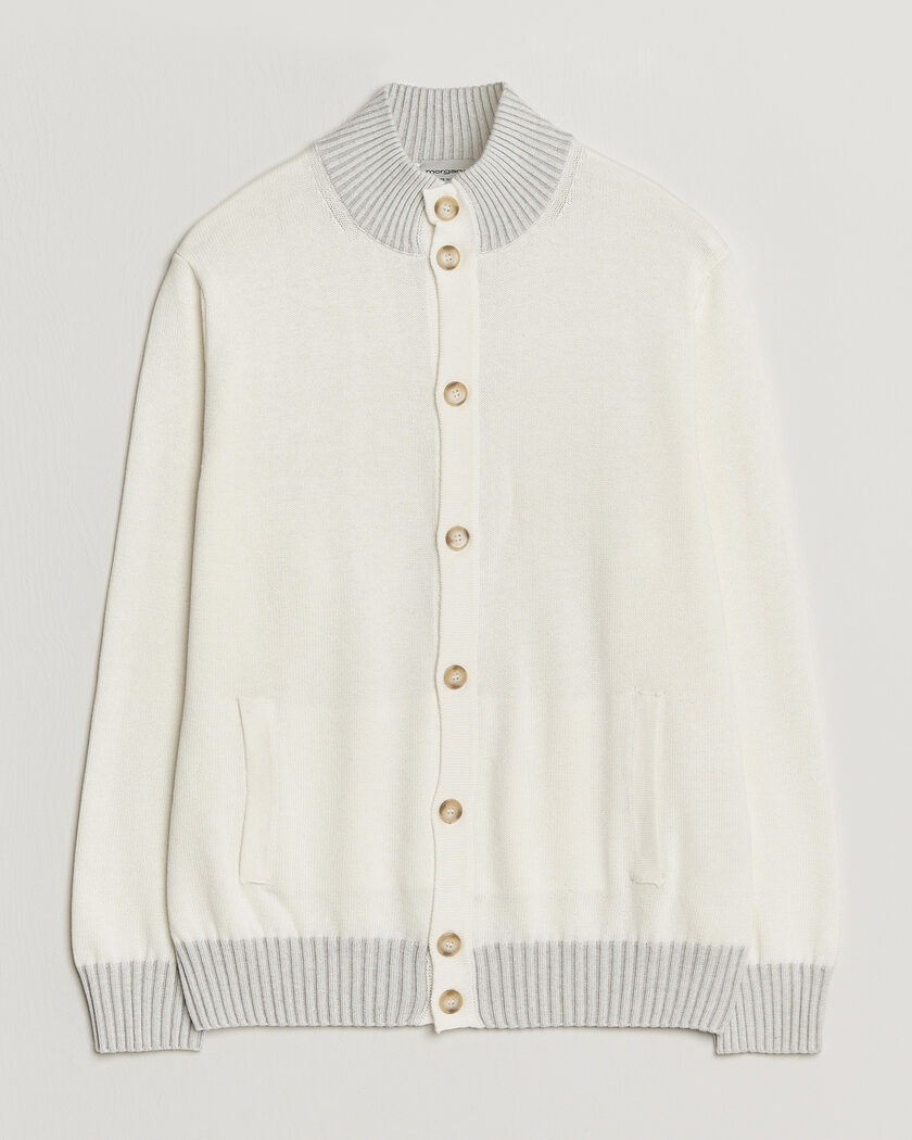 Morgano Cotton/Cashmere Knitted Cardigan Cream – Valkoinen