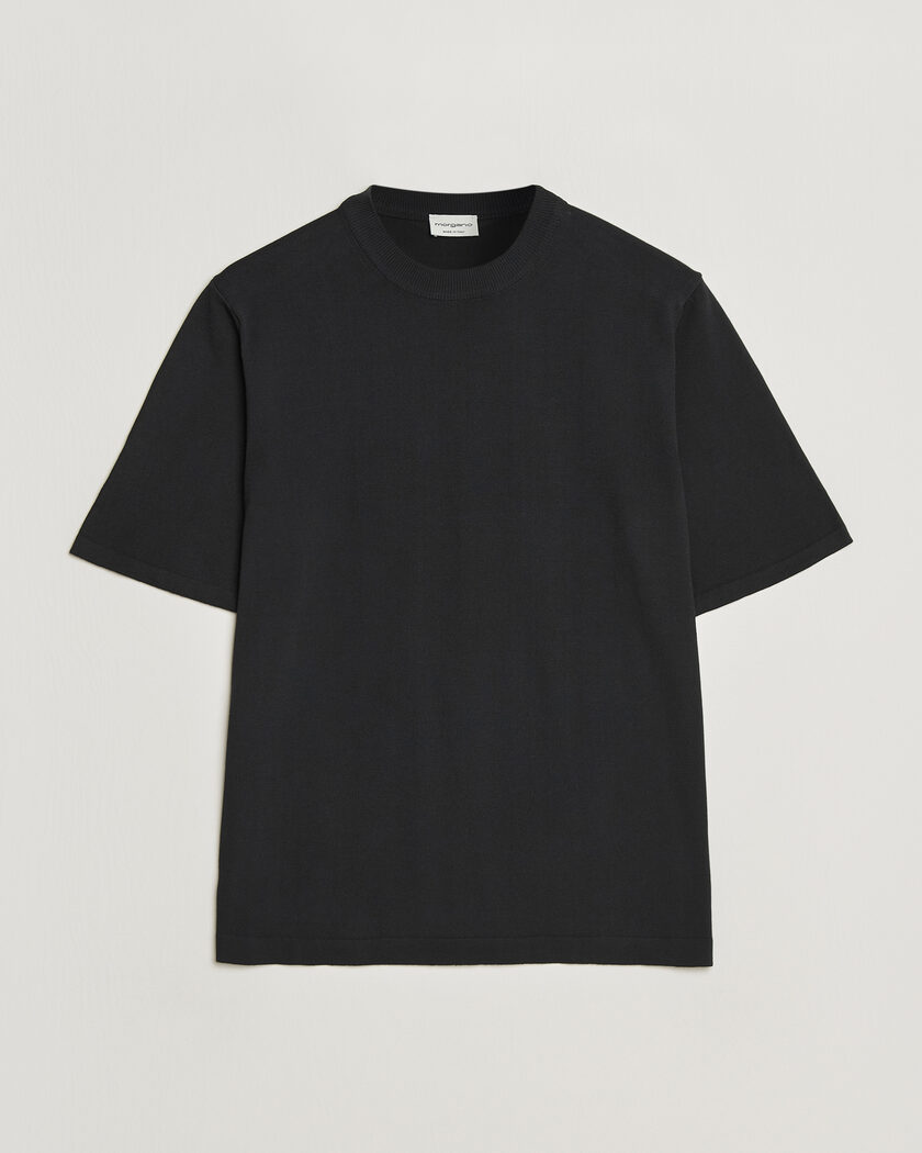 Morgano Knitted Cotton Crepe T-Shirt Black – Musta