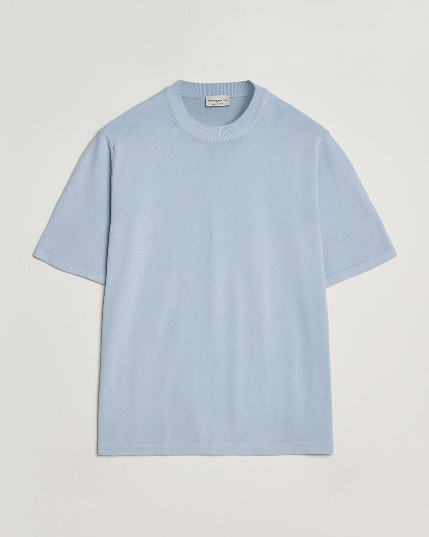 Morgano Knitted Cotton Crepe T-Shirt Light Blue – Sininen
