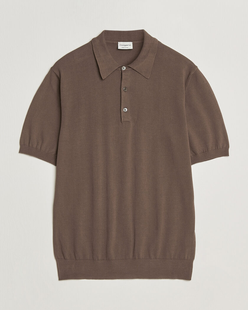 Morgano Knitted Cotton Crepe Polo Brown – Ruskea