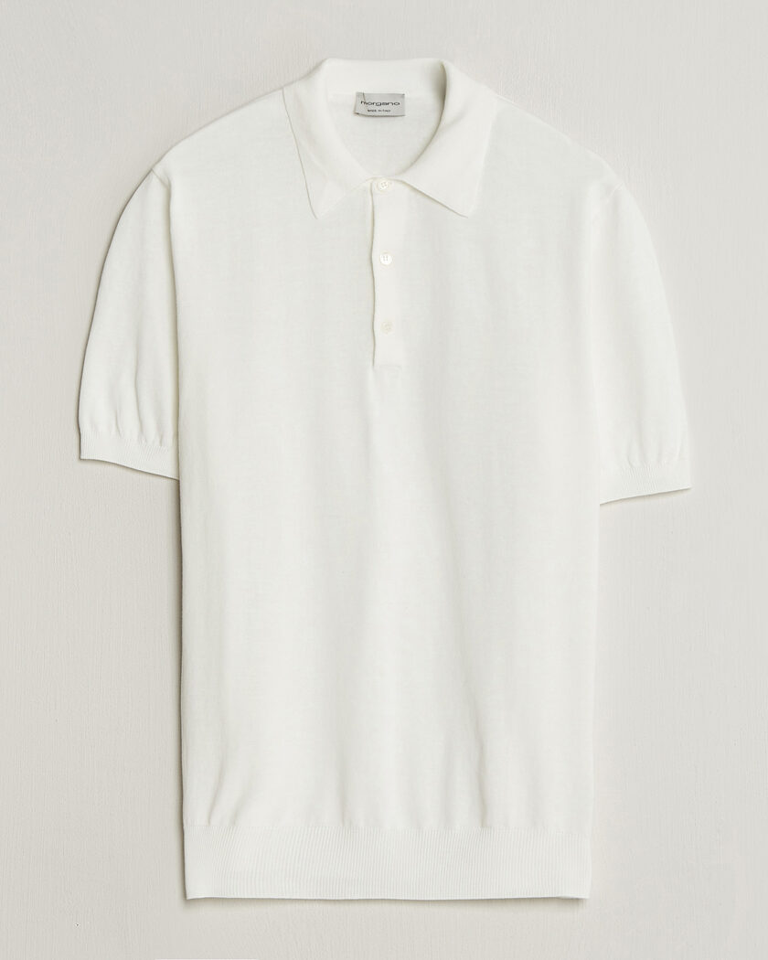 Morgano Knitted Cotton Crepe Polo Latte – Valkoinen