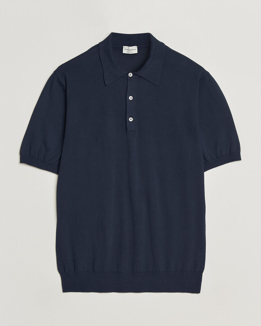 Morgano Knitted Cotton Crepe Polo Navy – Sininen