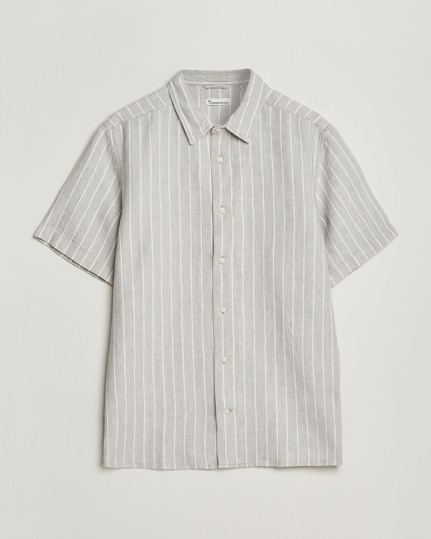 KnowledgeCotton Apparel Striped Linen Resort Shirt Grey – Harmaa