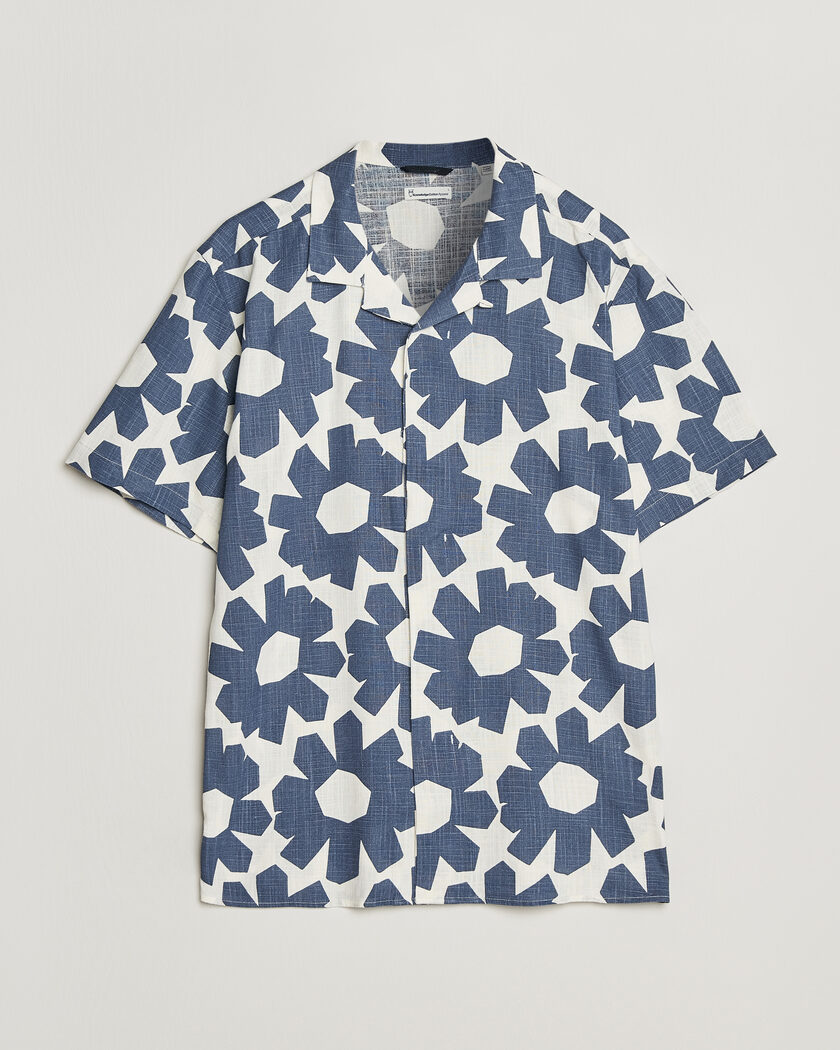 KnowledgeCotton Apparel Printed Linen Mix Shirt Blue – Sininen