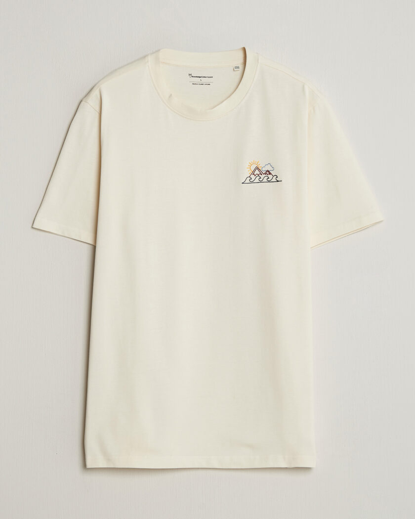 KnowledgeCotton Apparel Chest Print T-Shirt Egret – Valkoinen