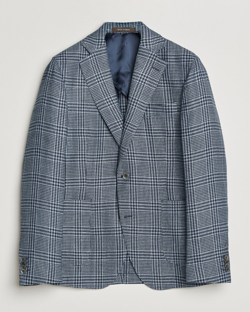 Oscar Jacobson Ferry Patch Soft Checked Linen/Wool Blazer Blue – Sininen