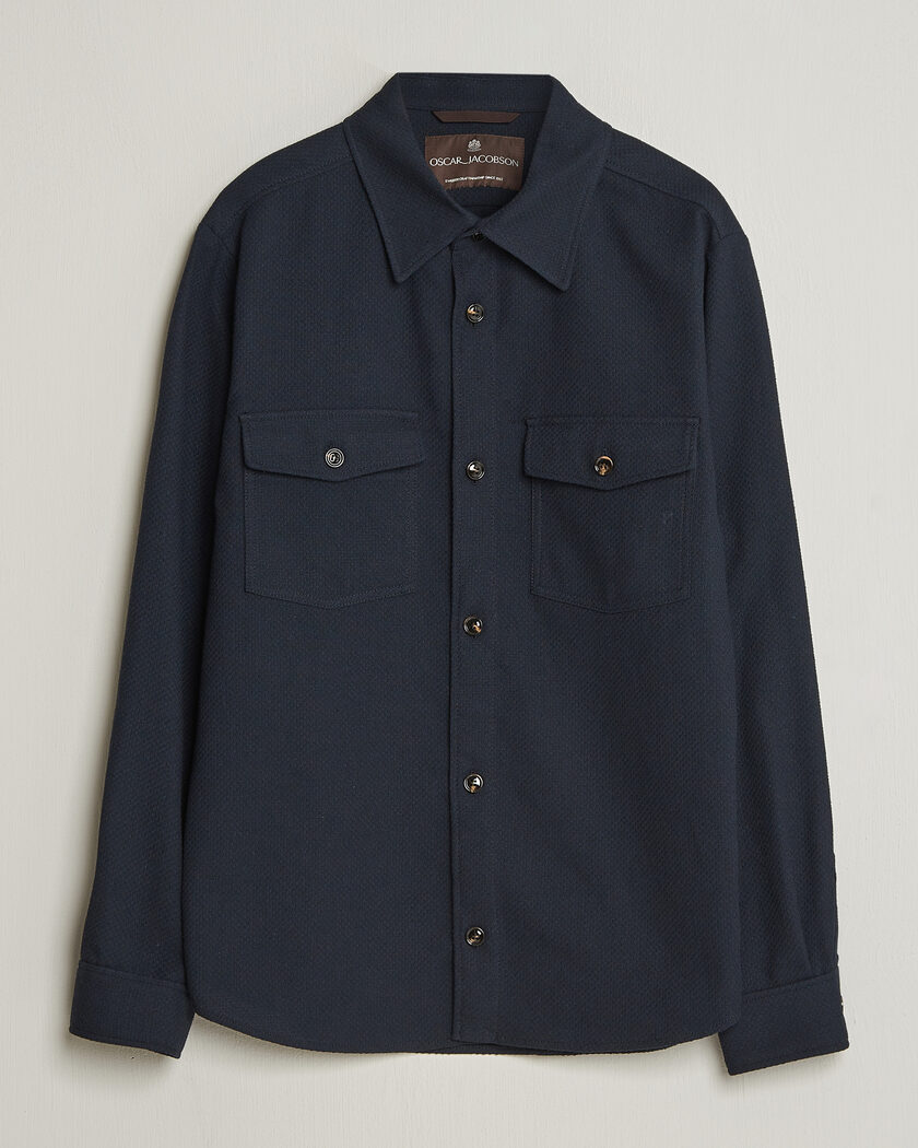 Oscar Jacobson Magnus Structure Cotton Overshirt Navy – Sininen