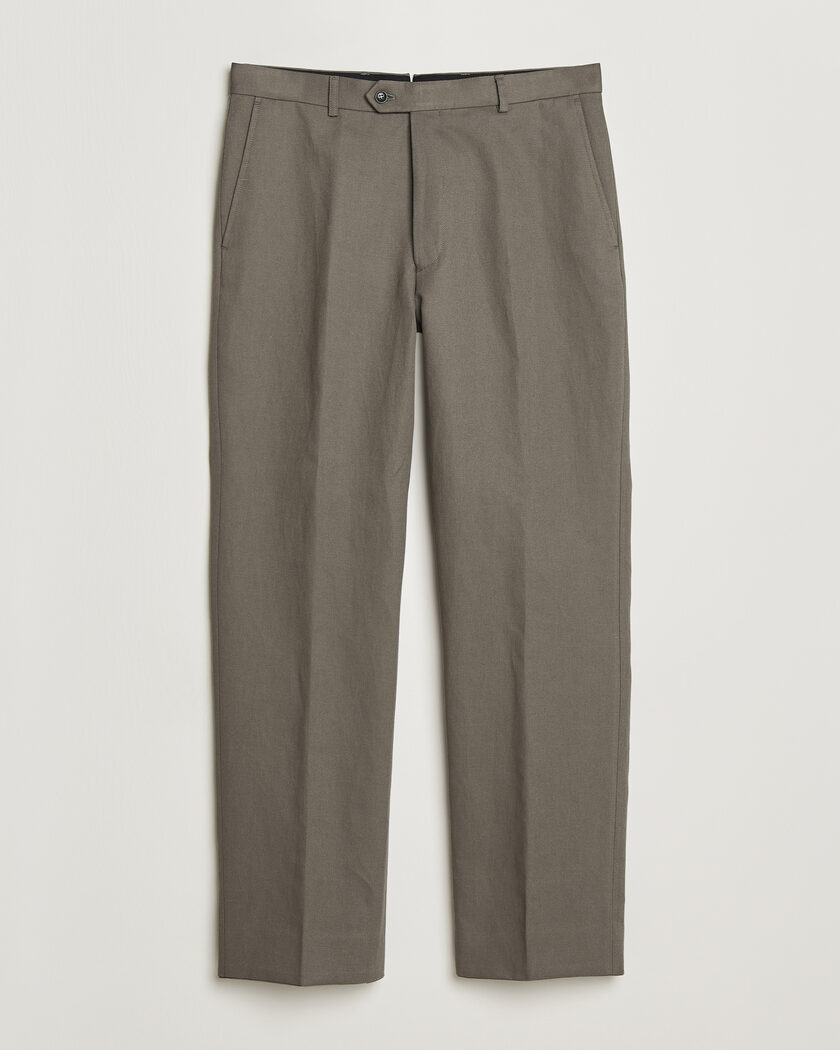 Oscar Jacobson Del Cotton/Linen Trousers Olive – Vihreä