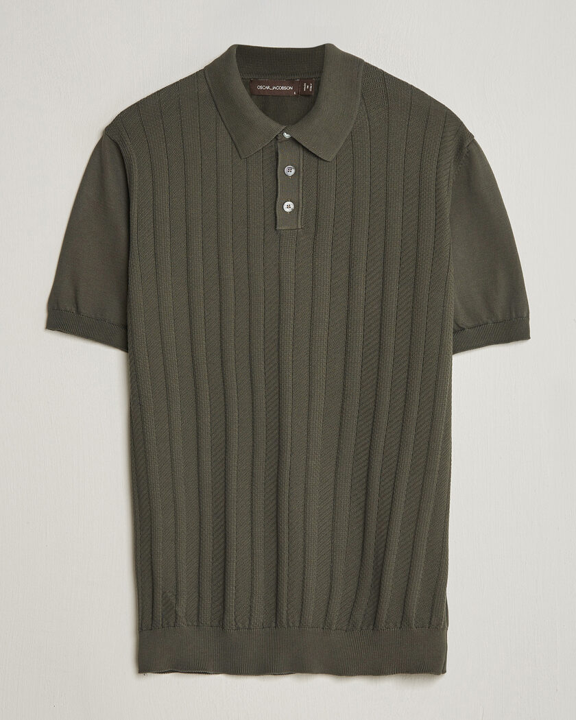 Oscar Jacobson Barto Structured Cotton Polo Green – Vihreä
