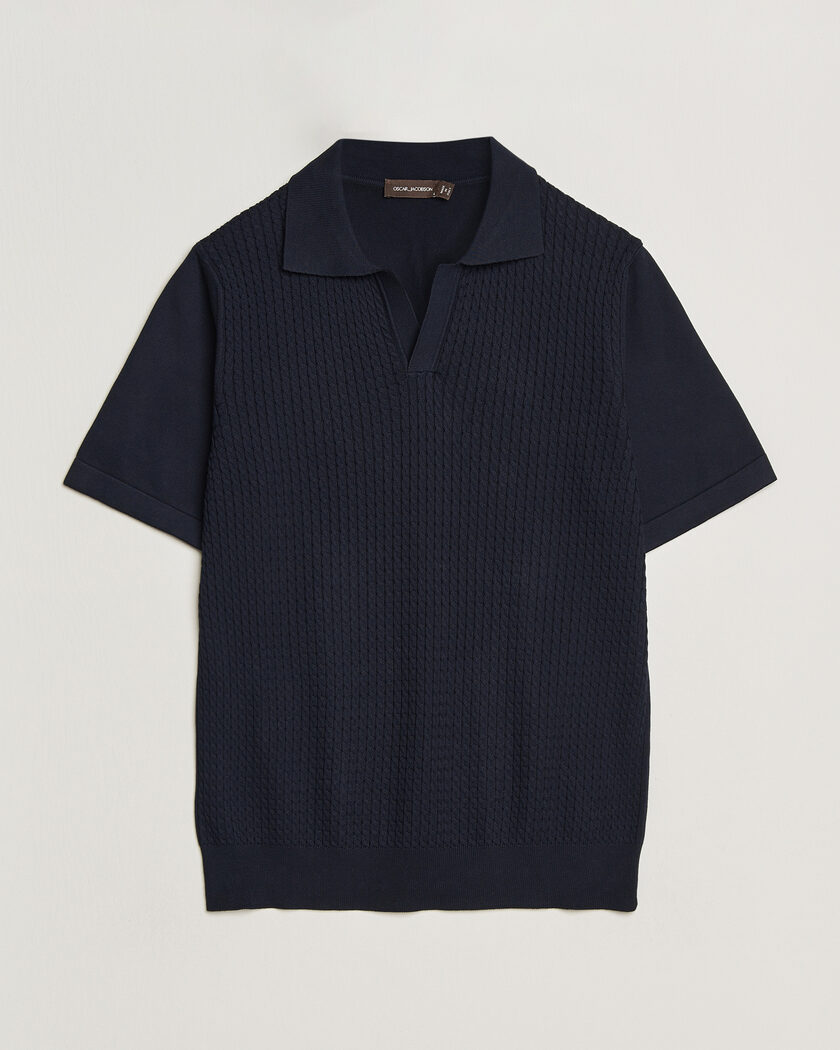 Oscar Jacobson Alf Structured Cotton Polo Navy – Sininen