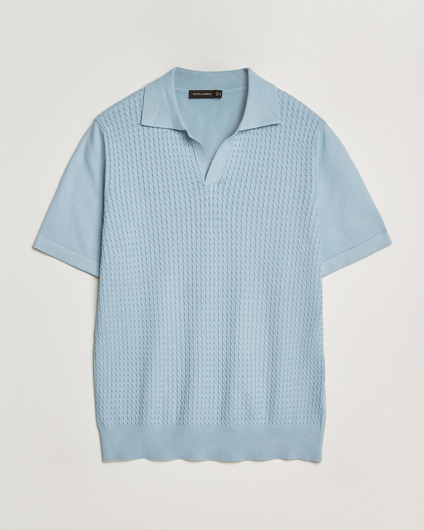 Oscar Jacobson Alf Structured Cotton Polo Light Blue – Sininen