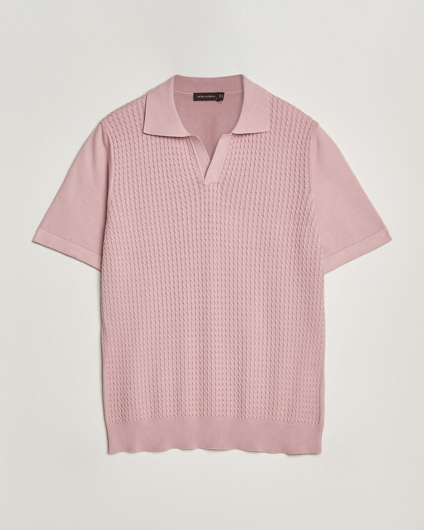 Oscar Jacobson Alf Structured Cotton Polo Pink – Vaaleanpunainen