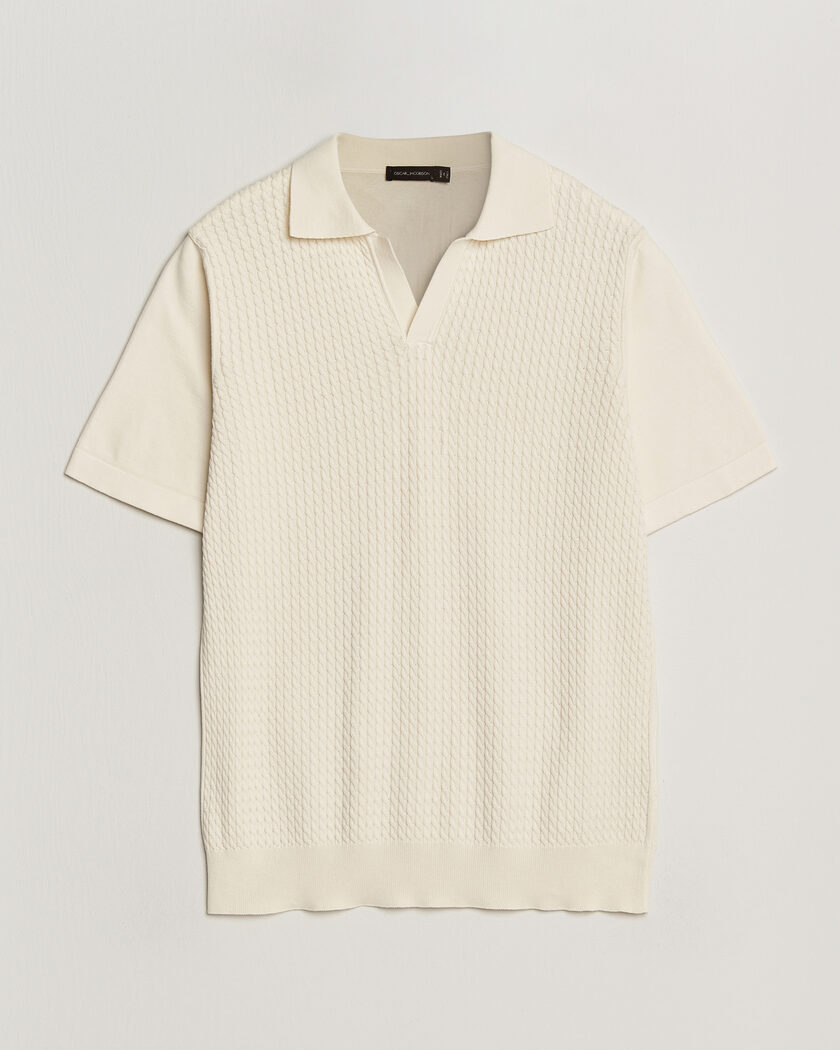 Oscar Jacobson Alf Structured Cotton Polo Off White – Valkoinen