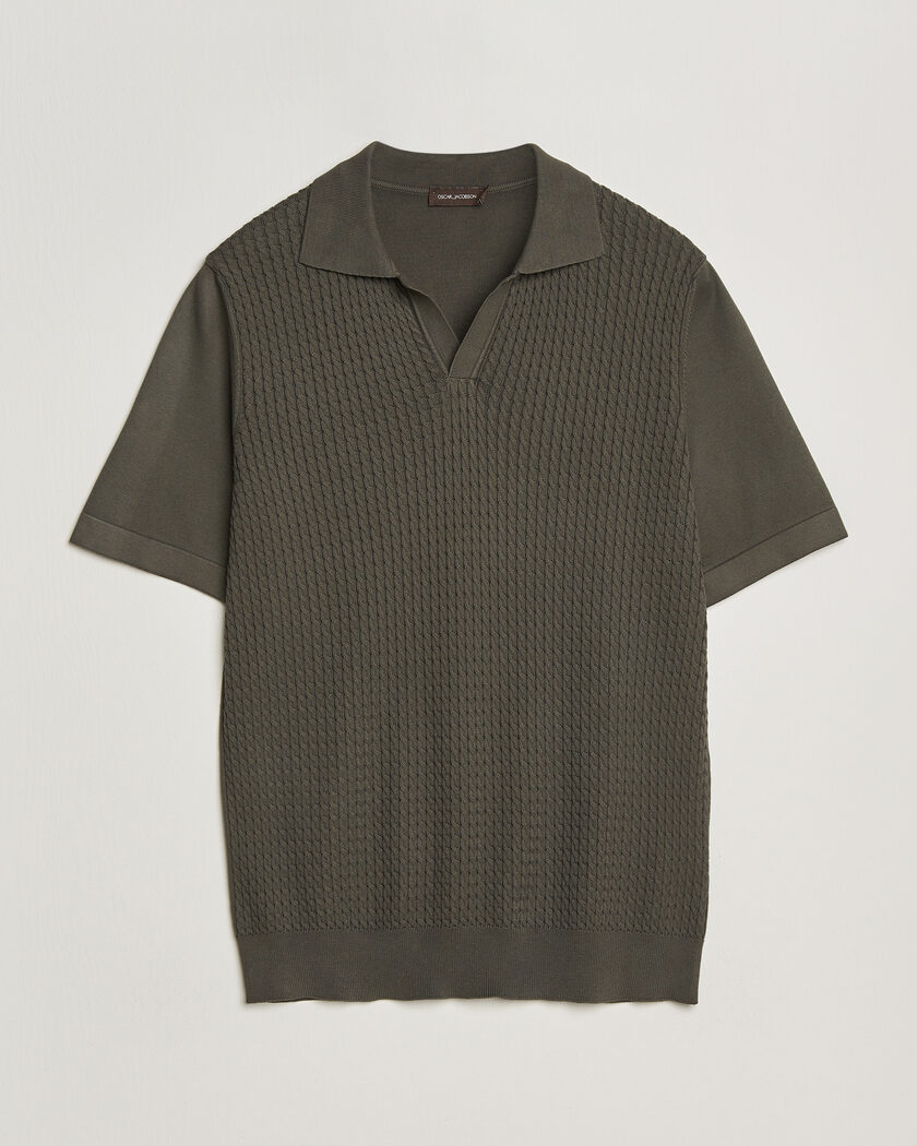 Oscar Jacobson Alf Structured Cotton Polo Green – Vihreä