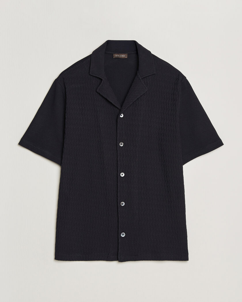  Oscar Jacobson Kirk Knitted Short Sleeve Shirt Navy – Sininen