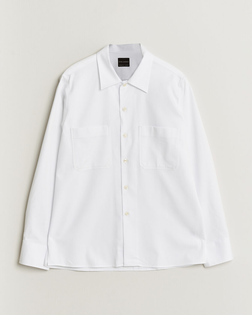 Oscar Jacobson Straight Fit Bowling Collar Cotton Shirt White – Valkoinen
