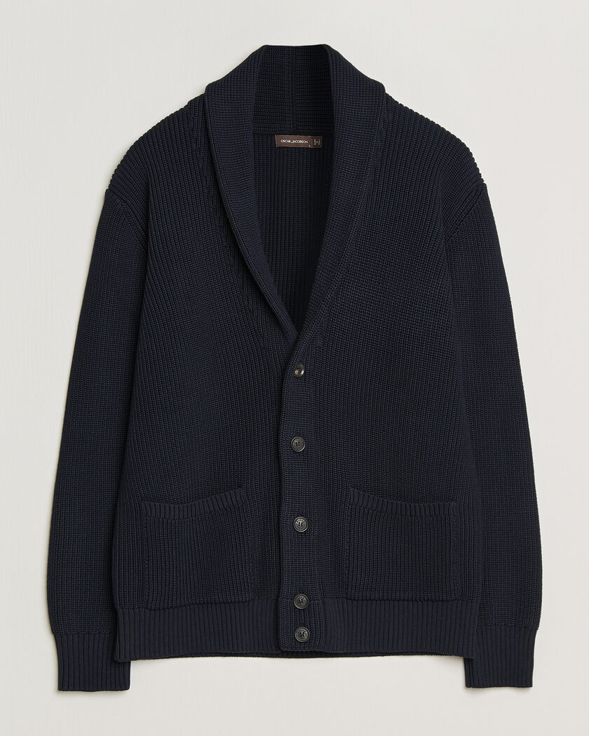 Oscar Jacobson Roland Knitted Cotton Cardigan Navy – Sininen