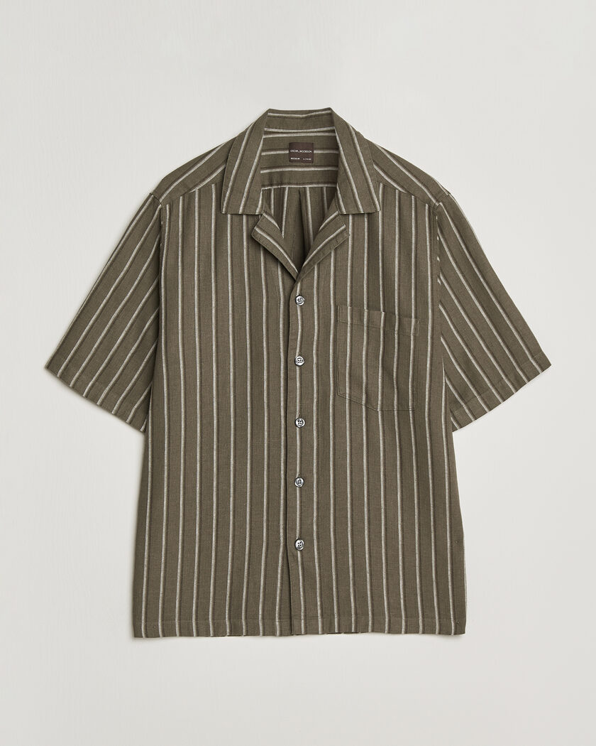 Oscar Jacobson Reg Fit Cuban Herringbone Short Sleeve Shirt Green – Vihreä