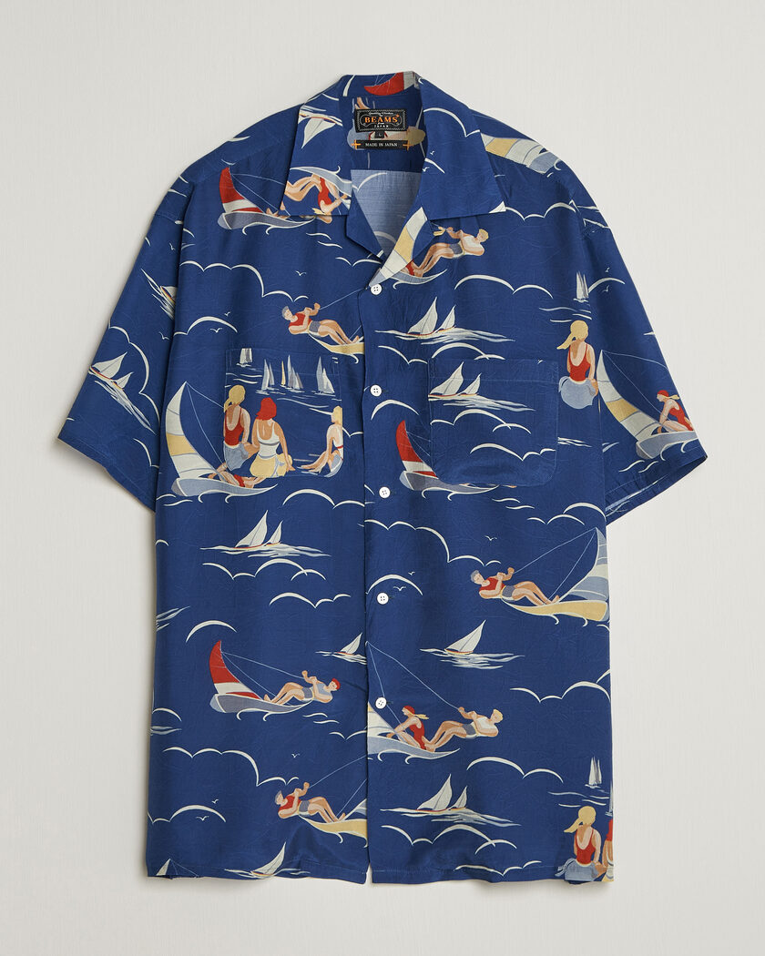BEAMS PLUS Holiday Print Camp Shirt Navy – Sininen